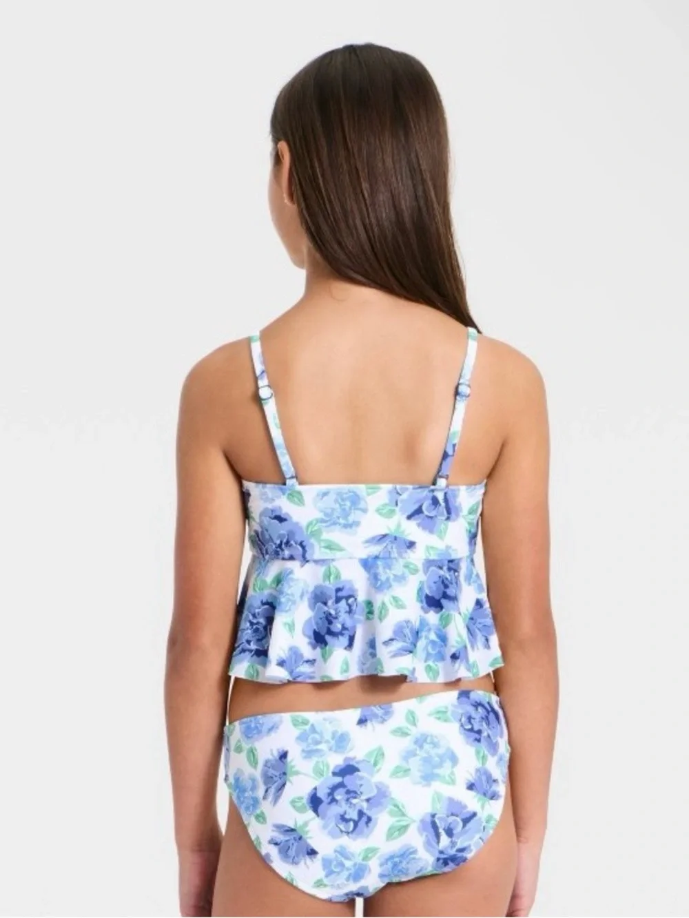 art class Girls' Blue & White Floral Tankini Set